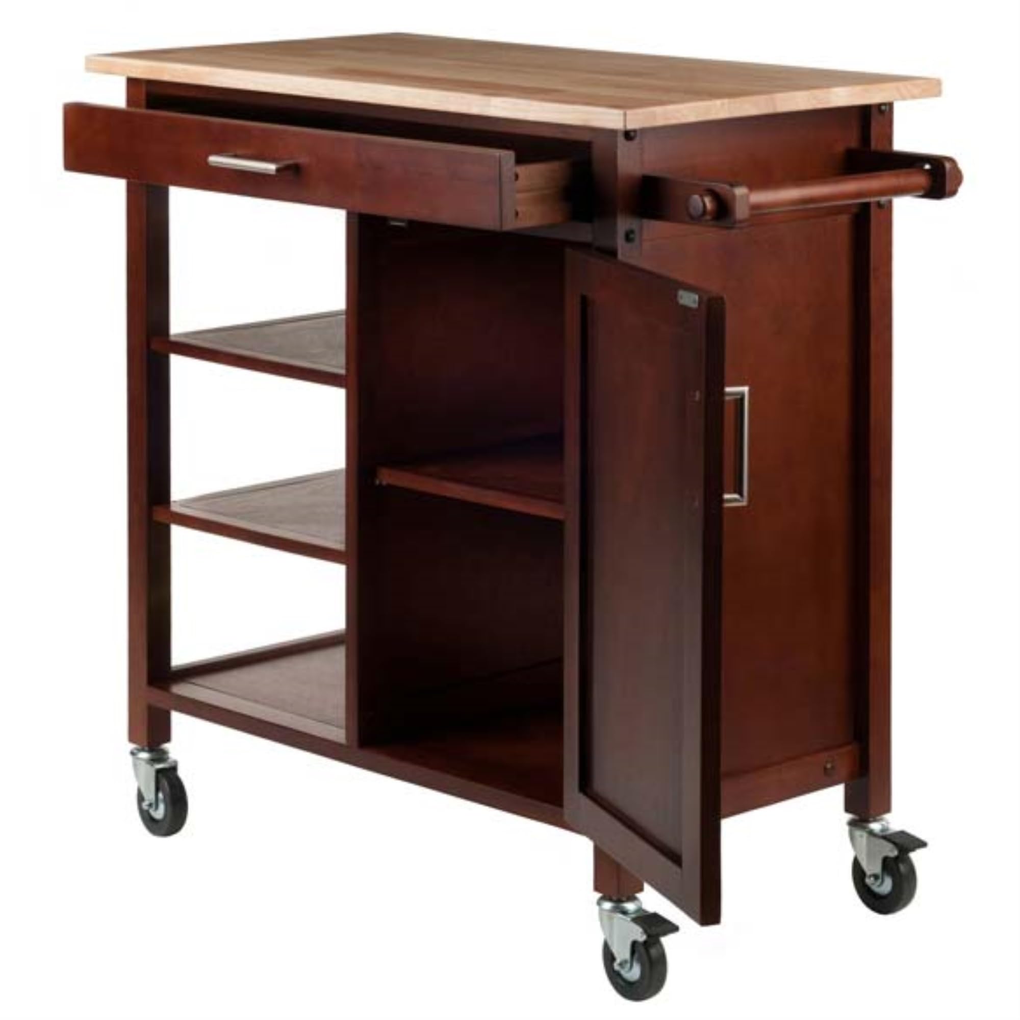 Ergode Julia Kitchen Cart - Sleek & Modern Design, Granite Top, Metal Basket, Removable Tray, Casters, Ample Storage, Black Finish. Dimensions: 22.6' W x 16' D x 34.1' H. (94543-VV)