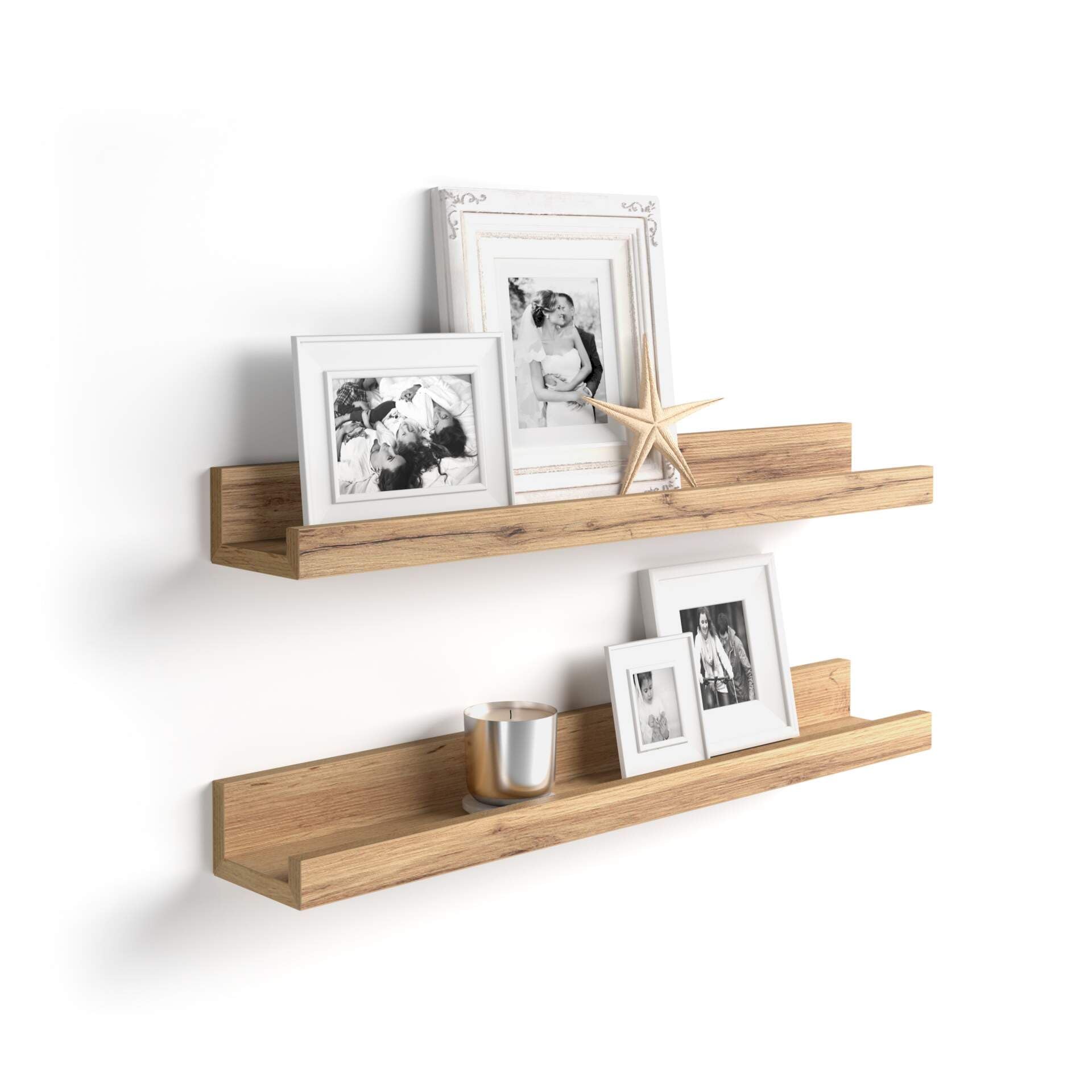 Glitz Floating Solid Wood Wall Shelf Set Of 2 | Wall Mounted Storage Shelves | Picture Ledge & Photo Frame Holder | Home Office 