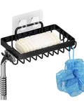 iSTAR Soap Holder for Bathroom, 304 Grade Stainless Steel Self Adhesive Wall Mounted Soap Tray with 4 Hooks, Soap Dish Case Wate
