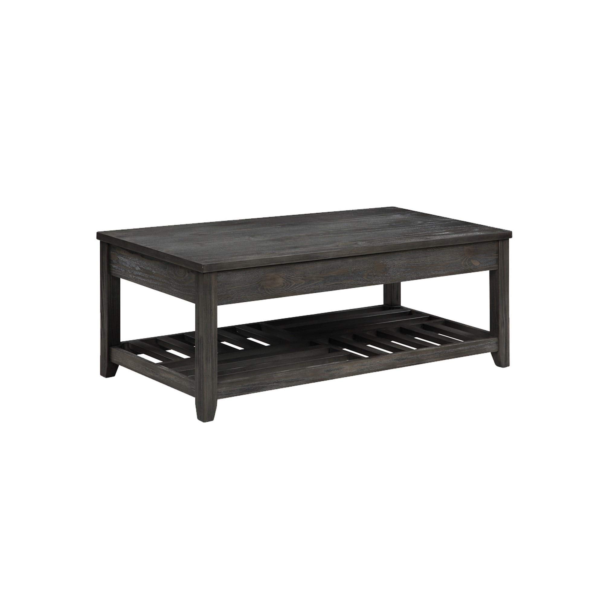 Benjara Transitional Style Wooden Coffee Table With Open Slatted Shelf, Gray