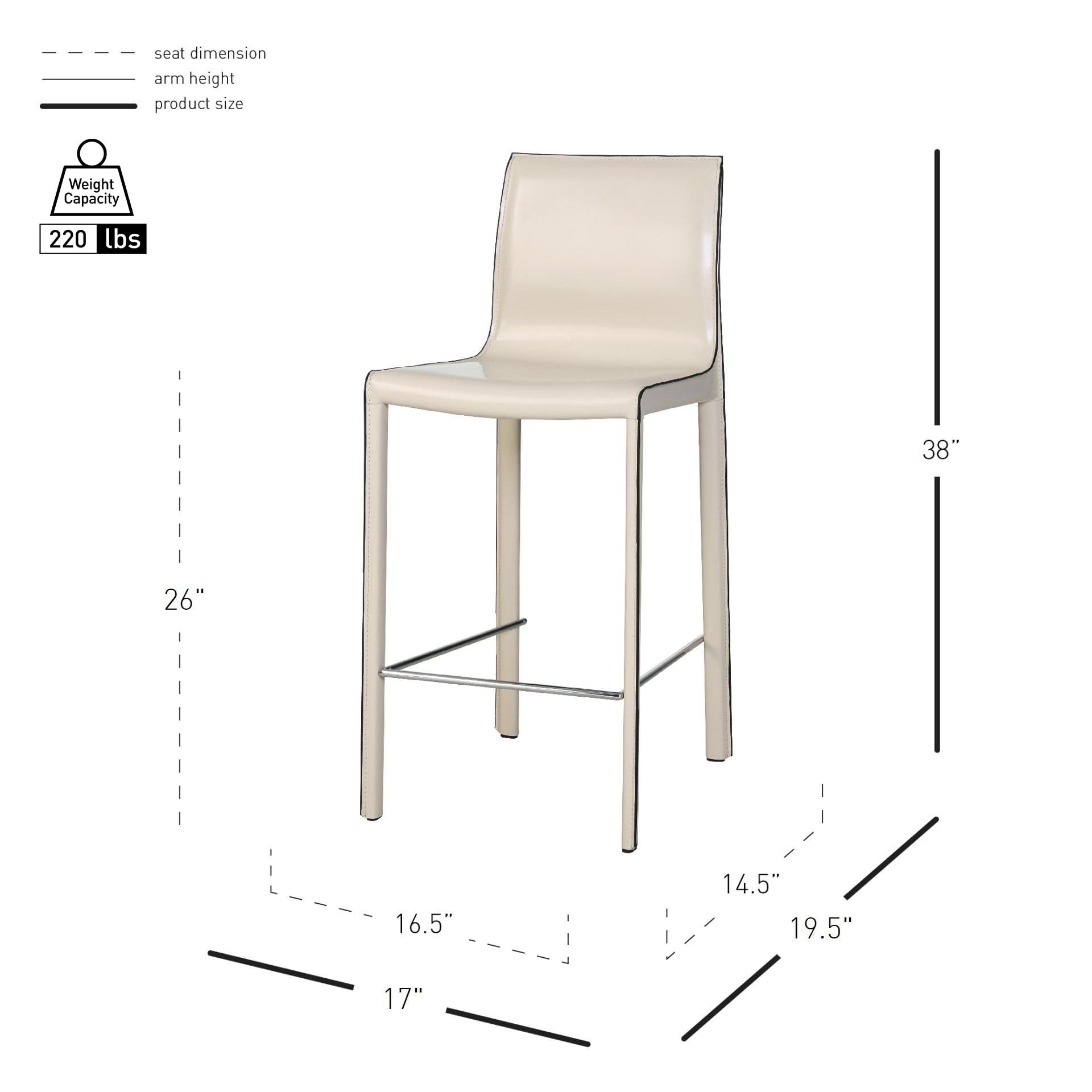 npd furniture and more New Pacific Direct Gervin Recycled Leather Counter Stool,Powder Coated Steel,Vanilla White,Fully Assembled,Set of 2
