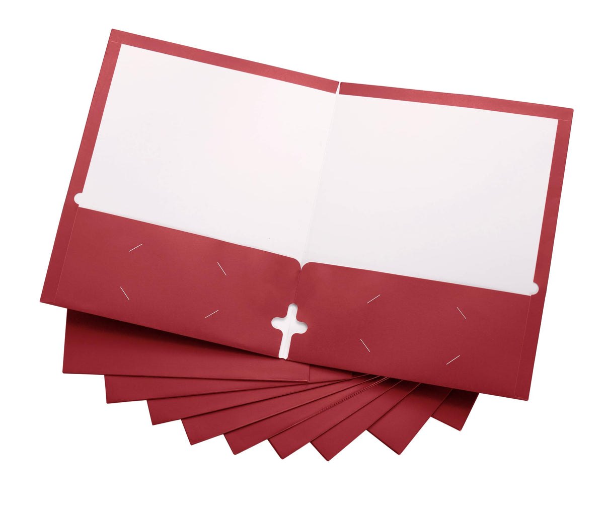 10 Pack Two Pocket Folders, Red, Strong Thick Paper Folders, For Letter Size, By Activityya