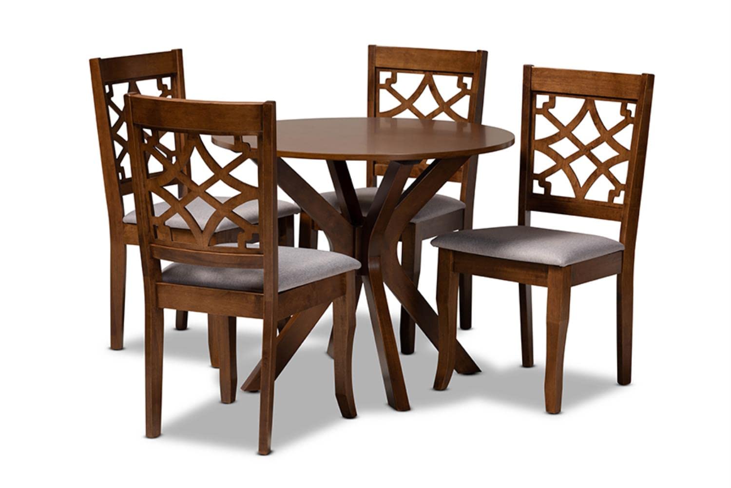 Baxton Studio Elena Modern and Contemporary Grey Fabric Upholstered and Walnut Brown Finished Wood 5-Piece Dining Set