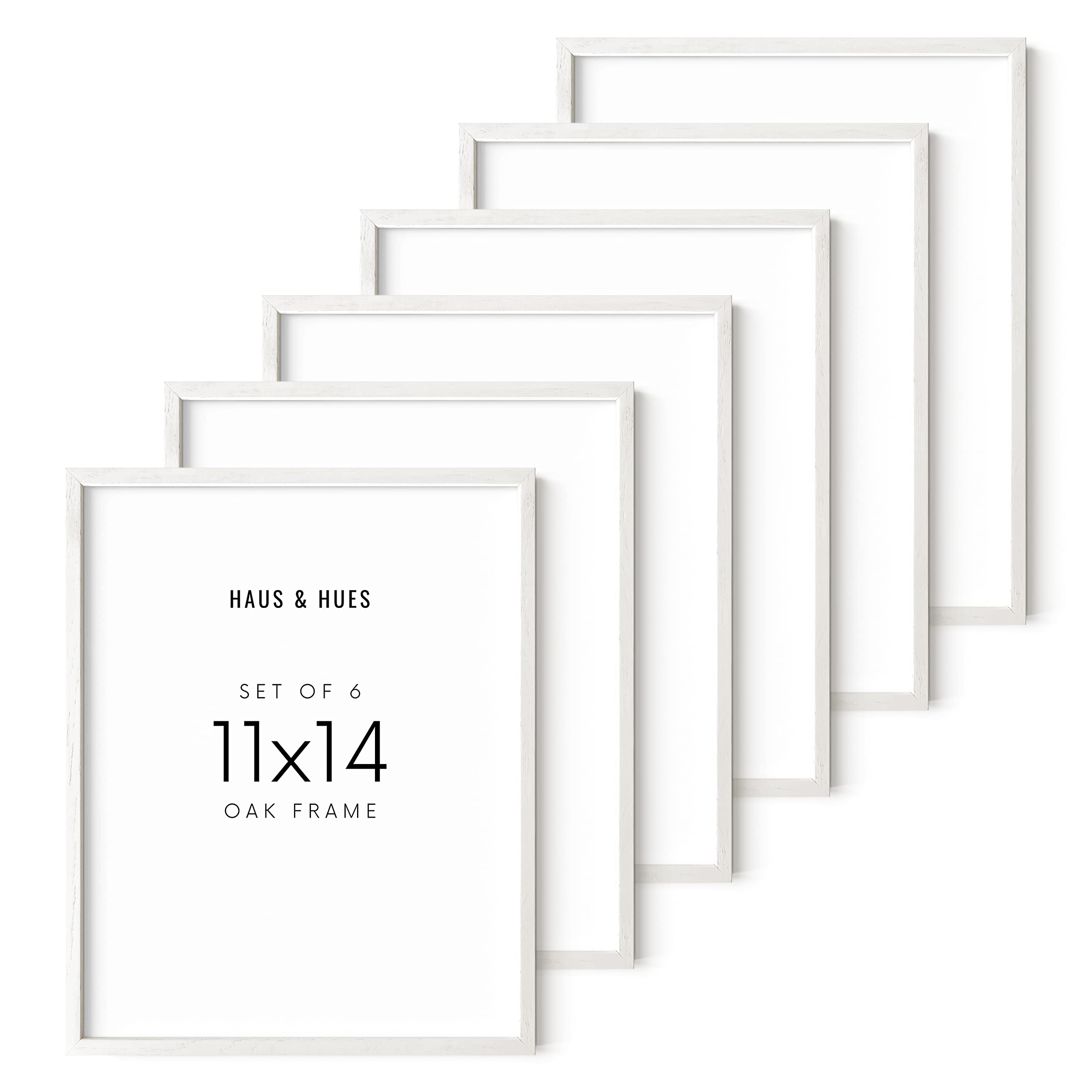 Haus and Hues White Oak 11x14 Picture Frame Set of 6 - Set of 6 11x14 Wood Picture Frame, 11x14 White Picture Frame, 14x11 Pictu