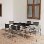 vidaXL 7-Piece Anthracite Grey Poly Rattan Patio Dining Set - Weatherproof Outdoor Furniture for Garden, Patio, Deck, includes Glass Top Table and Six Chairs
