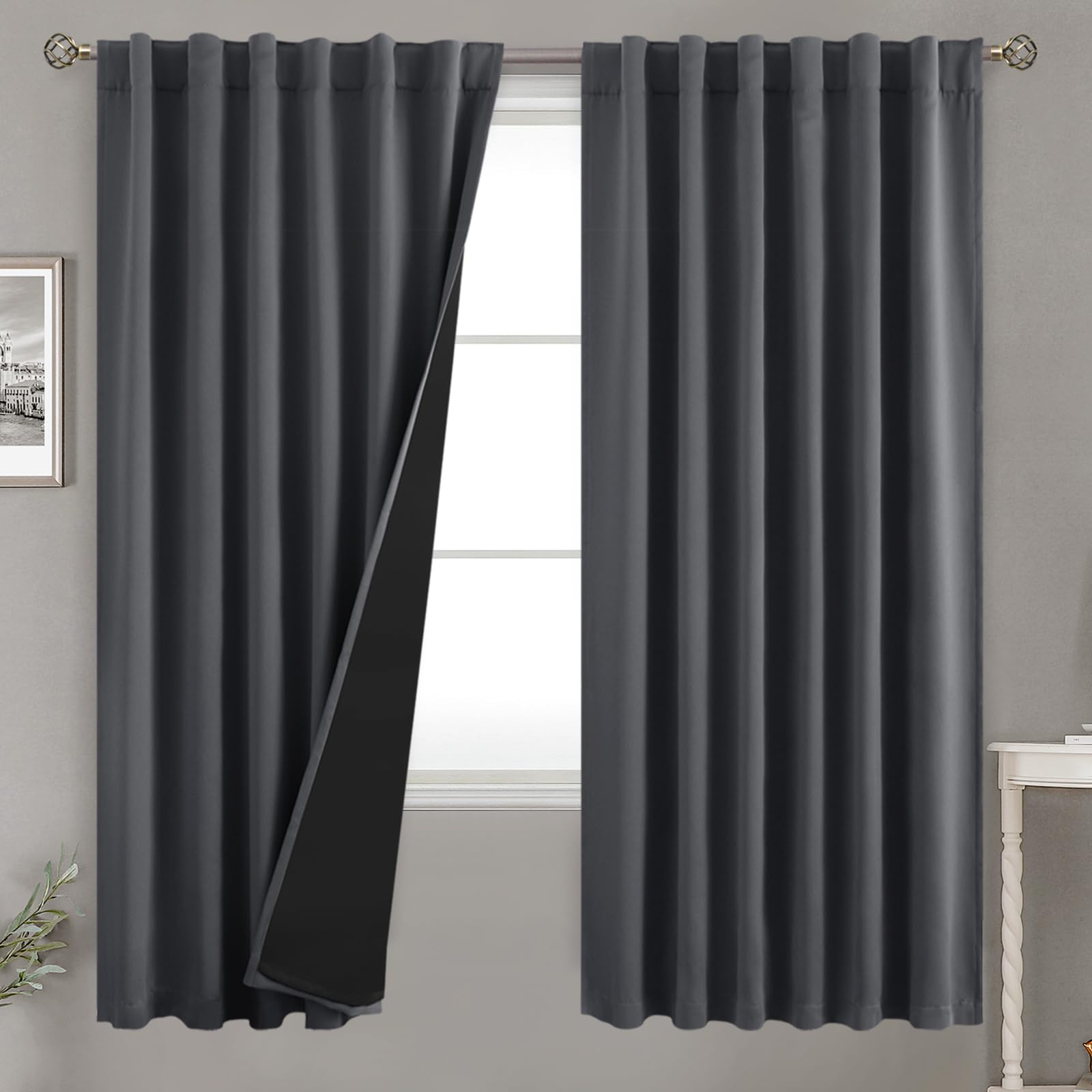 Bgment 100% Room Darkening Thermal Insulated Blackout Curtains 72 Inches Long For Bedroom, Rod Pocket And Back Tab Double Layer