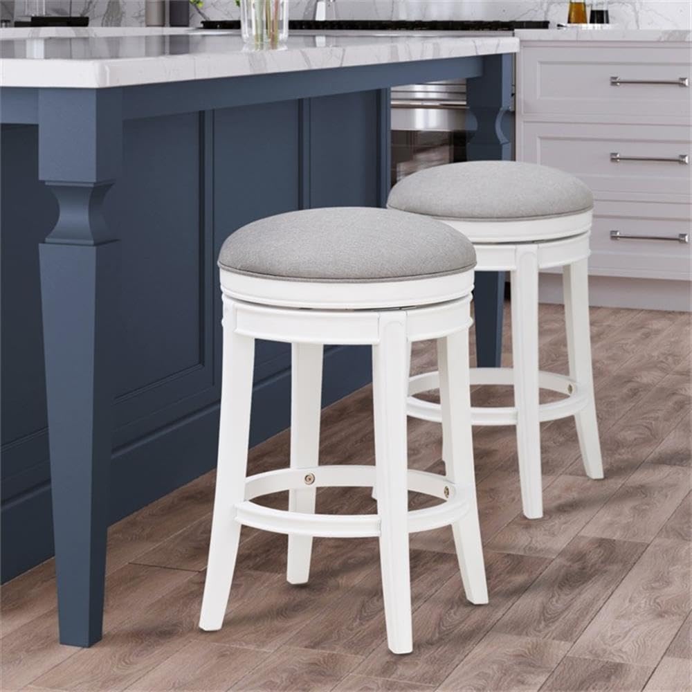 Comfort Pointe Laguna 26-Inch Farmhouse White Wood Swivel Counter Stool
