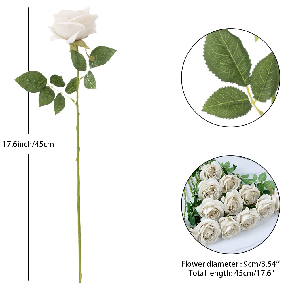 Helera 12Pcs Rose Artificial Flowers Fake Roses Nude Silk Roses Silk Flowers Rose With Long Stems For Wedding Home Party Centerp