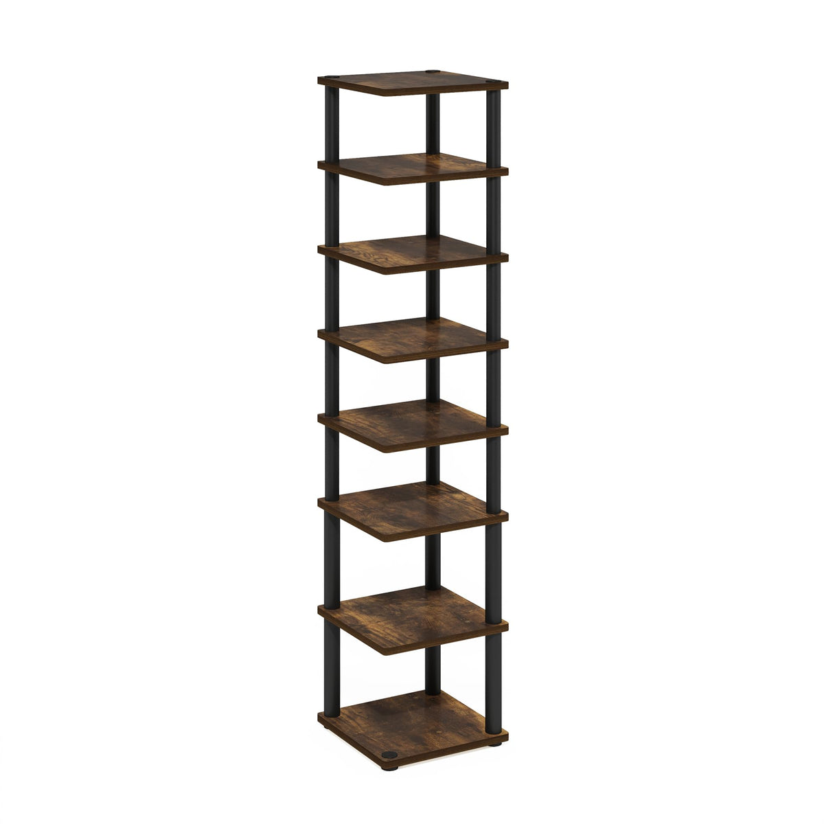 Furinno Turn-N-Tube 8-Tier Vertical Space Saving Free Standing Shoe Tower, Shoe Rack for Closet Entryway, Amber Pine/Black