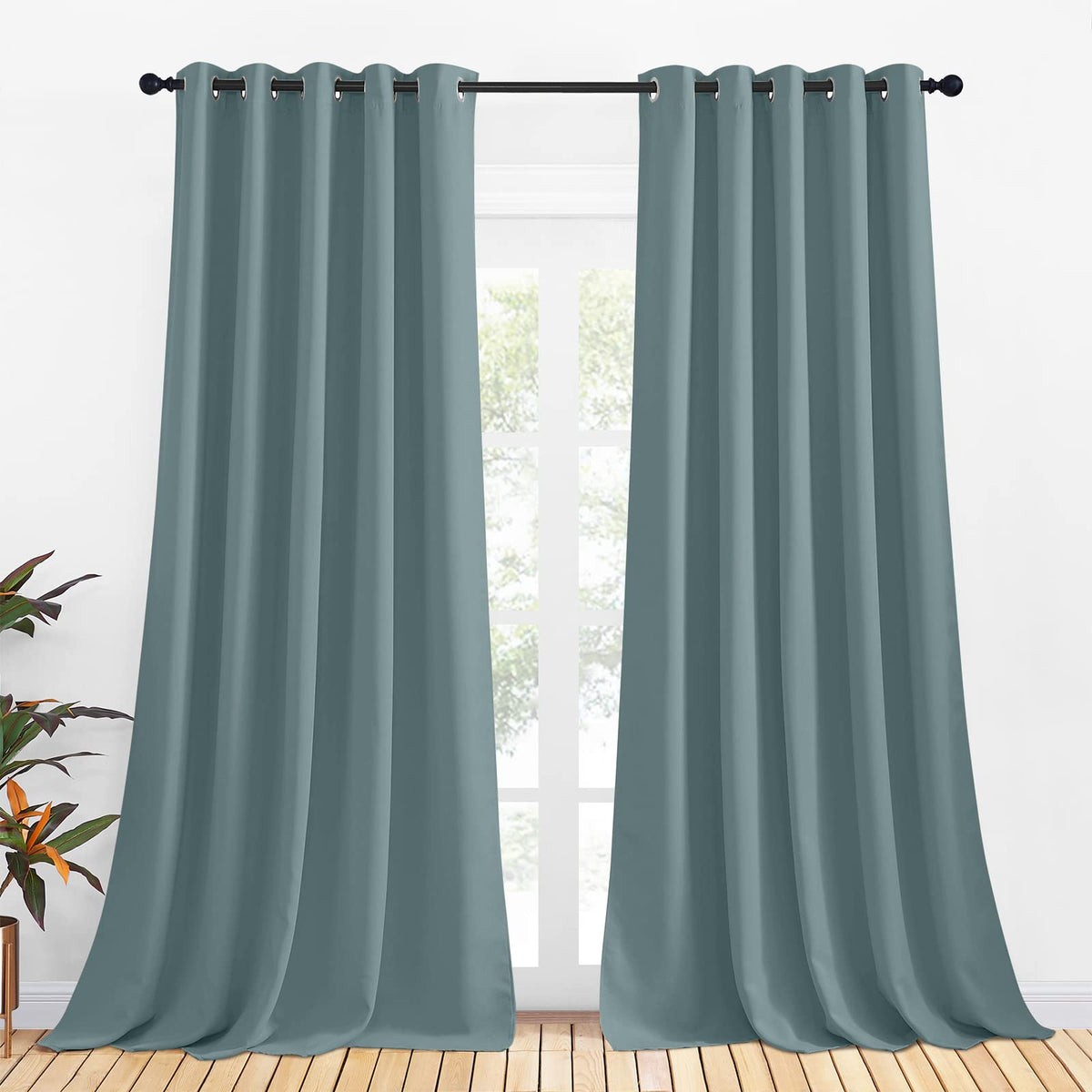 Nicetown Thermal Insulated Greyish Blue Curtains For Living Room, Window Treatment Solid Grommet Room Darkening Drape Panels For