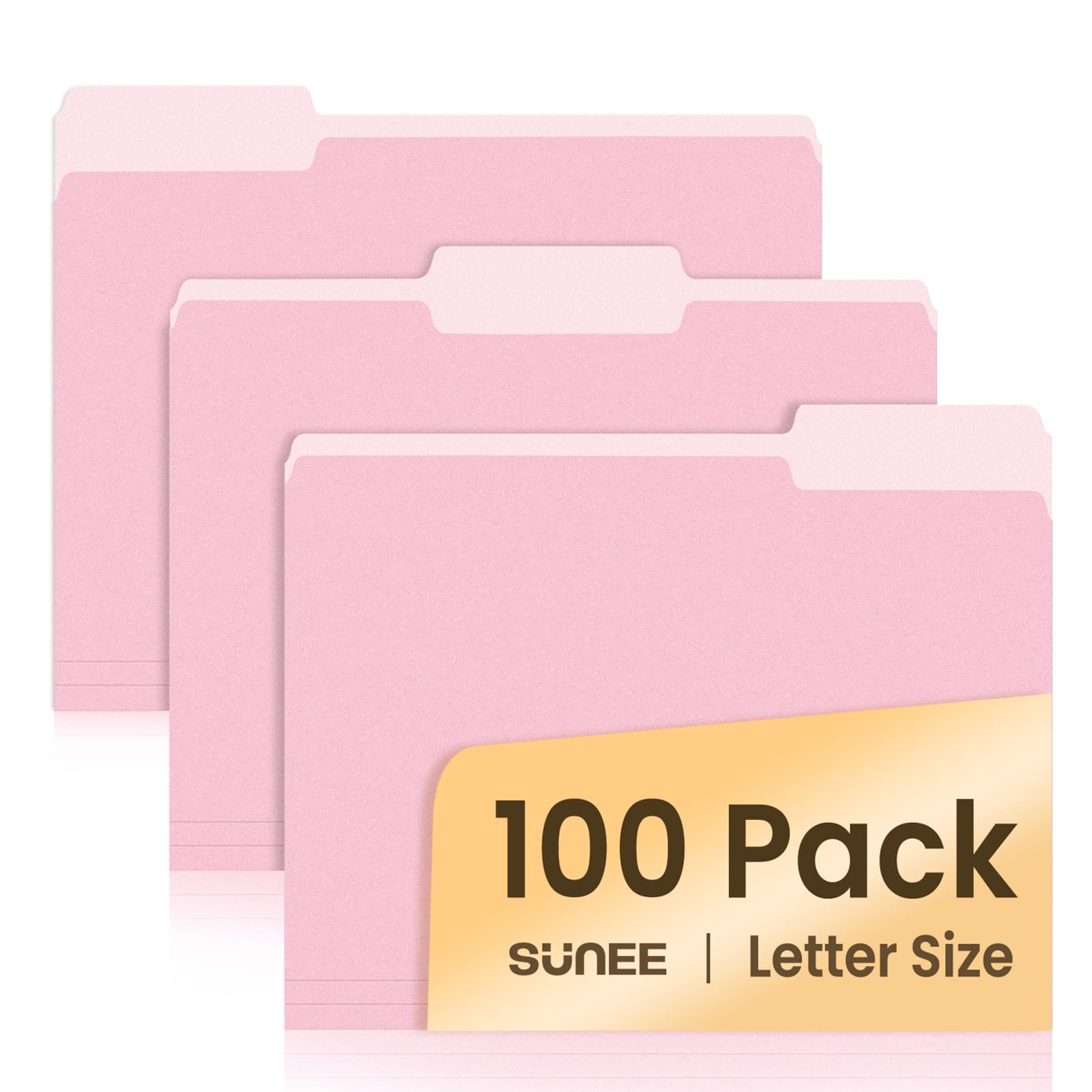 Sunee File Folders Letter Size Pink, 100 Pack Manilla Folders 8.5 X 11 1/3-Cut Tabs, Colored File Folders Office Home School For