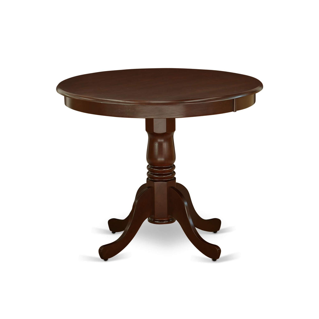 East West Furniture Anab5-Mah-18 5 Piece Dining Table Set For 4 Includes A Round Kitchen Table With Pedestal And 4 Coffee Linen Fabric Upholstered Chairs, 36X36 Inch, Mahogany