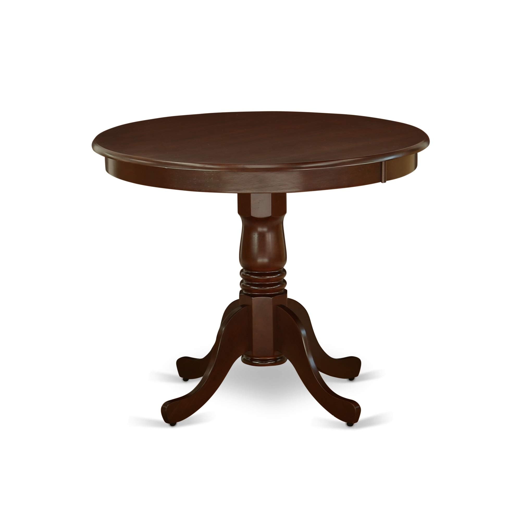 East West Furniture Anab5-Mah-18 5 Piece Dining Table Set For 4 Includes A Round Kitchen Table With Pedestal And 4 Coffee Linen Fabric Upholstered Chairs, 36X36 Inch, Mahogany