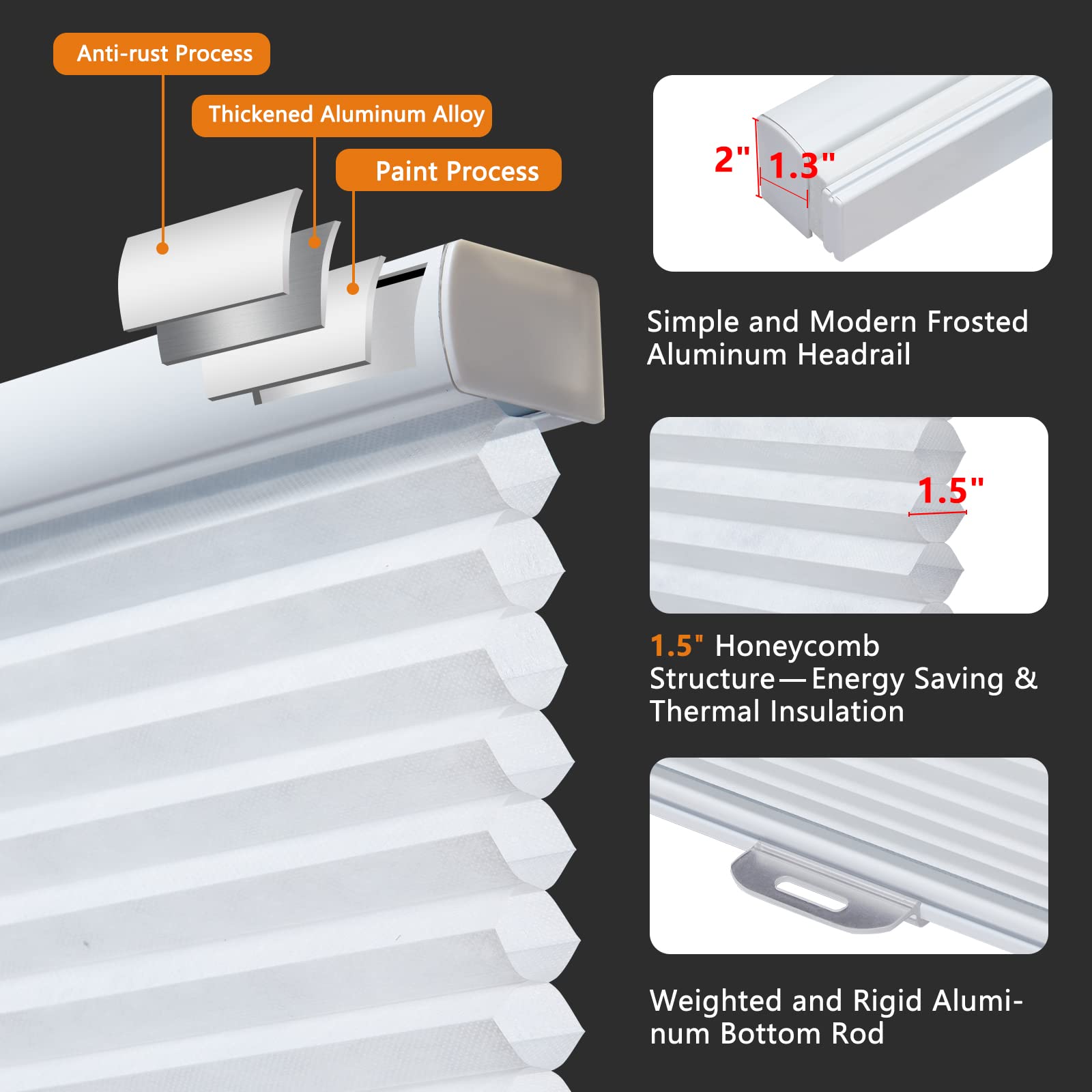 Persilux Honeycomb Blinds For Windows Cordless Cellular Shades Light Filtering 1.5'' Cell Room Darkening For Home, Sun White, 28