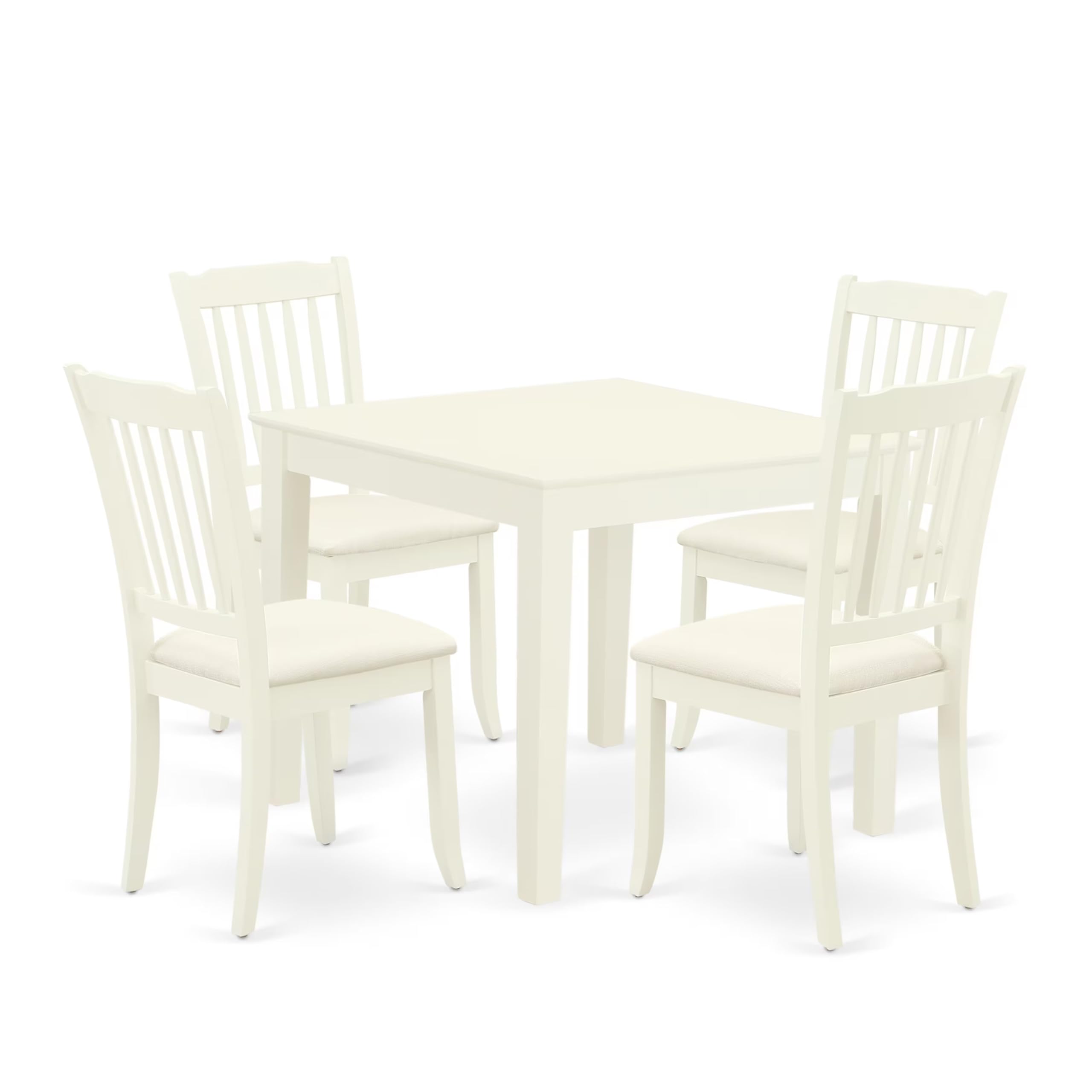 East West Furniture Oxda5-Lwh-C 5 Piece Dining Set Includes A Square Solid Wood Table And 4 Linen Fabric Kitchen Room Chairs, 36X36 Inch, Linen White