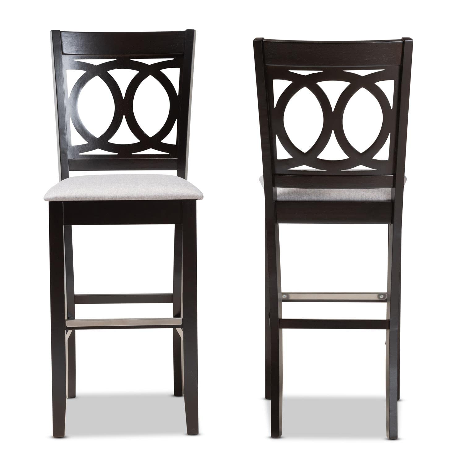 Baxton Studio Carson Gray Upholstered Espresso Wood 2-Piece Bar Stool Set