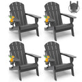Greenvines Folding-Adirondack-Chairs-Set-Of-4 | Hdpe Plastic | Fire Pit Chair | All Weather | Cup Holder | Grey | For Deck Backyard Patio Outdoor Garden