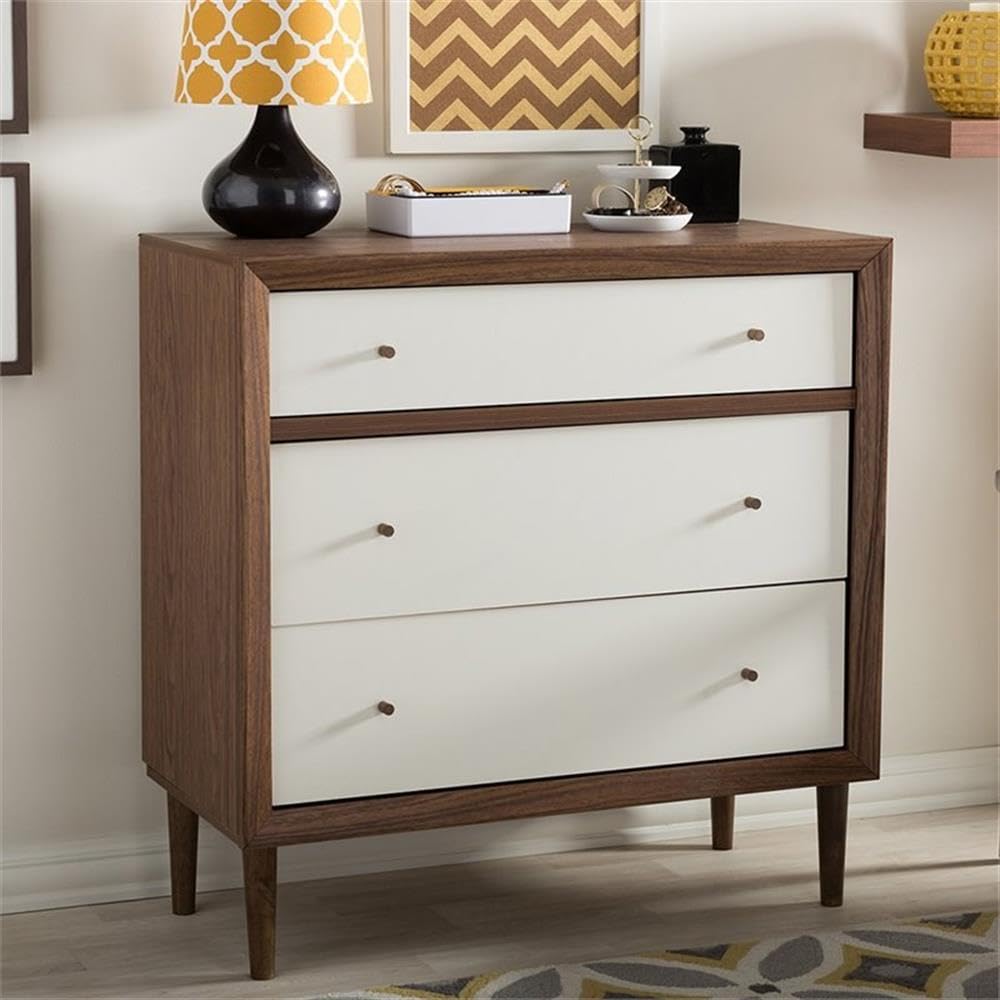 Baxton Studio FP-6782-Walnut/White chests-of-Drawers, Medium, White and Walnut