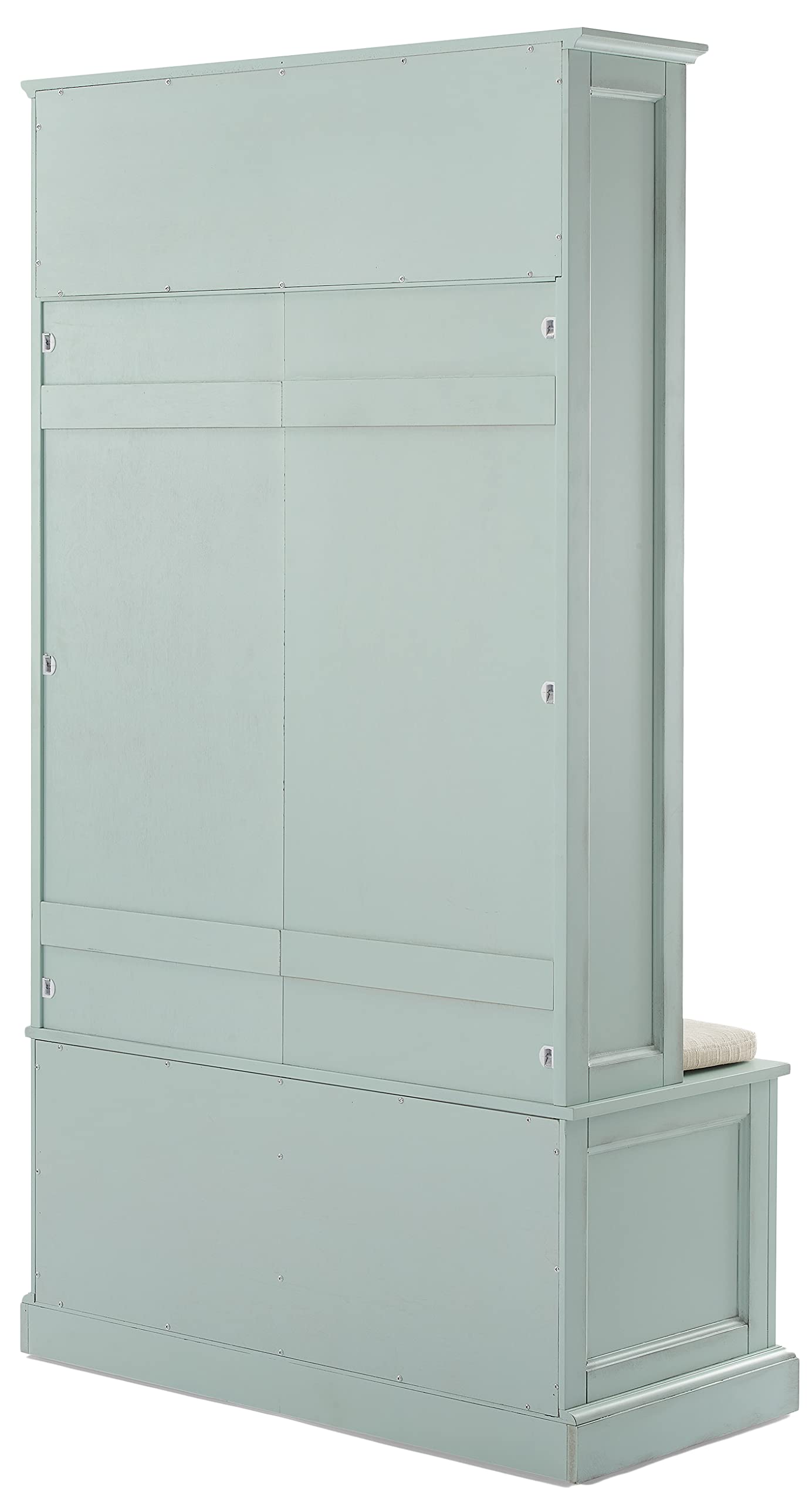 Crosley Furniture Holbrook Hall Tree with Shoe Rack Bench and Coat Hooks for Hanging Storage, Distressed Seafoam Blue