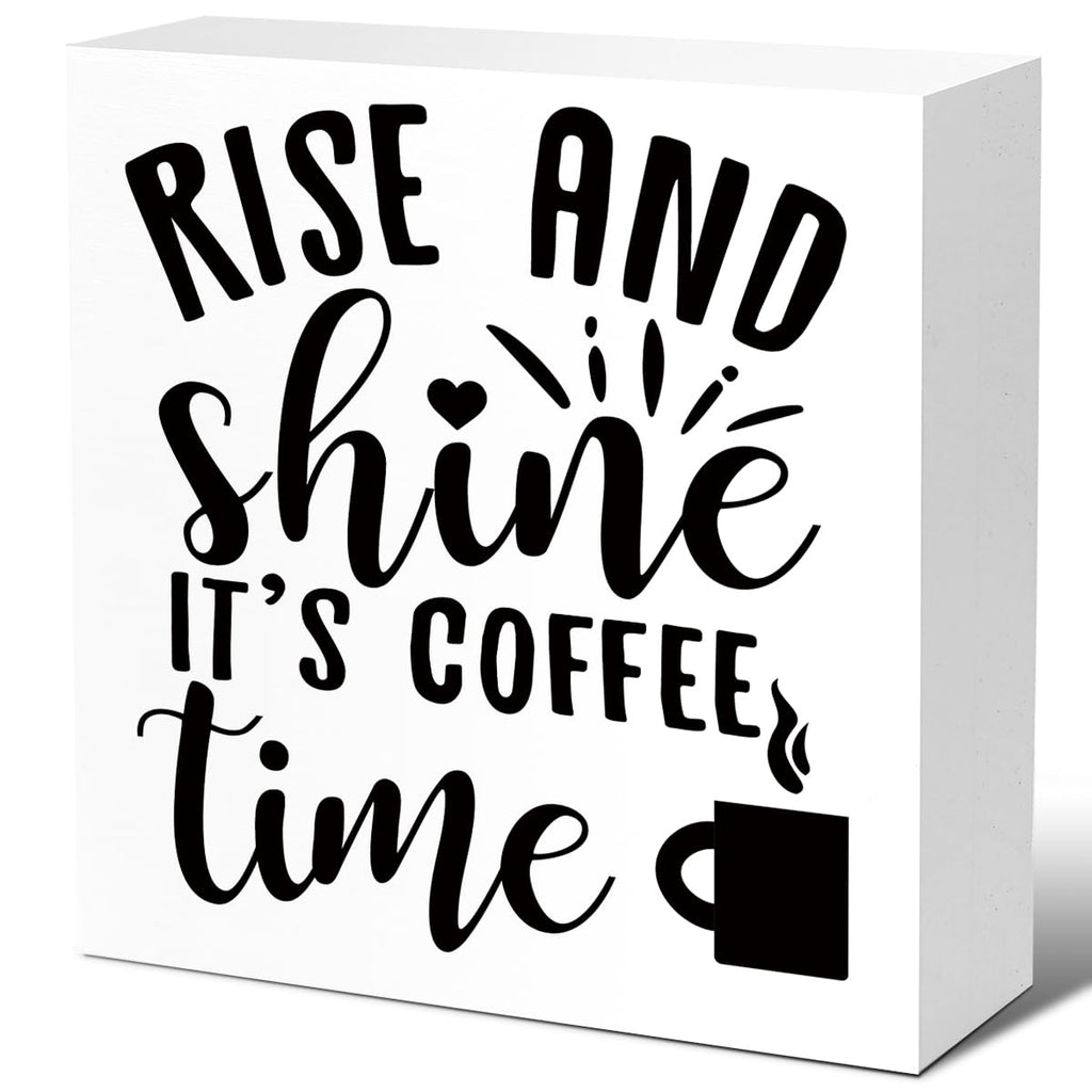 Rustic Rise and Shine It' Coffee Time Kitchen Sign Decor,Funny Kitchen Wood Block Signs,Farmhouse Kitchen Wooden Box Sin Decor f