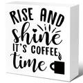 Rustic Rise and Shine It' Coffee Time Kitchen Sign Decor,Funny Kitchen Wood Block Signs,Farmhouse Kitchen Wooden Box Sin Decor f
