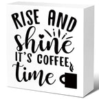 Rustic Rise and Shine It' Coffee Time Kitchen Sign Decor,Funny Kitchen Wood Block Signs,Farmhouse Kitchen Wooden Box Sin Decor f
