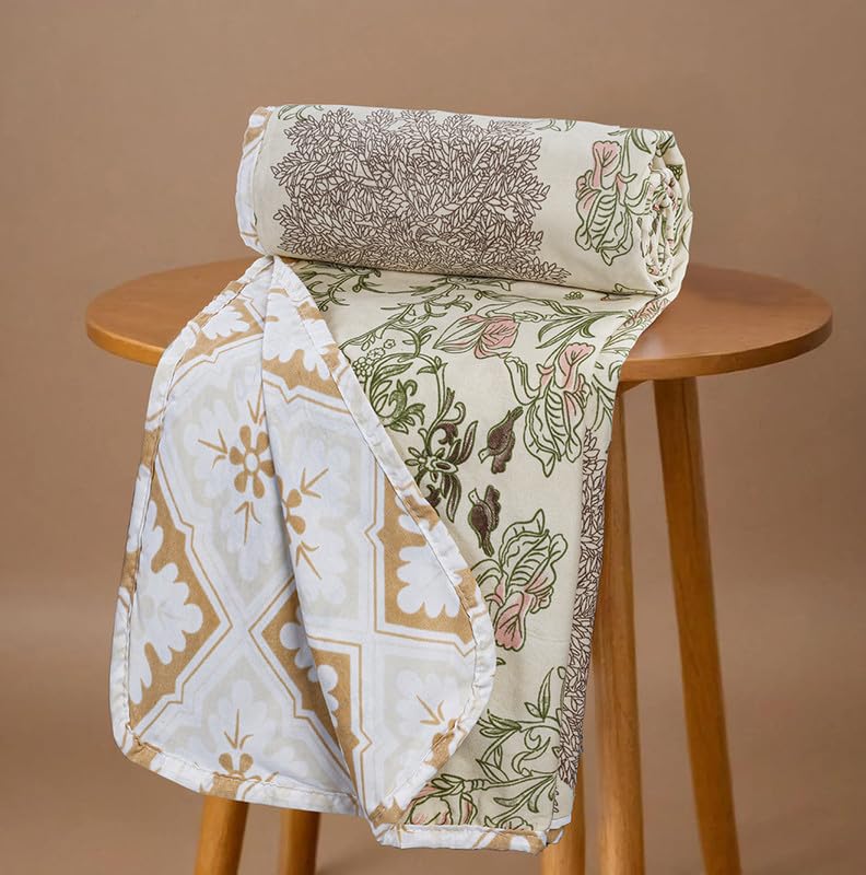 VAS COLLECTIONS Cotton 120 GSM Reversible Soft Lightweight Printed Double Bed Blanket/AC Dohar/Skin Friendly Dohar220 x 230 cm 