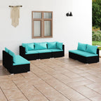 vidaXL Trendy 7-Piece Patio Lounge Set with Poly Rattan Weave, Black, Durable Powder-Coated Steel Frame, Modular Design, Ideal for Outdoor Use