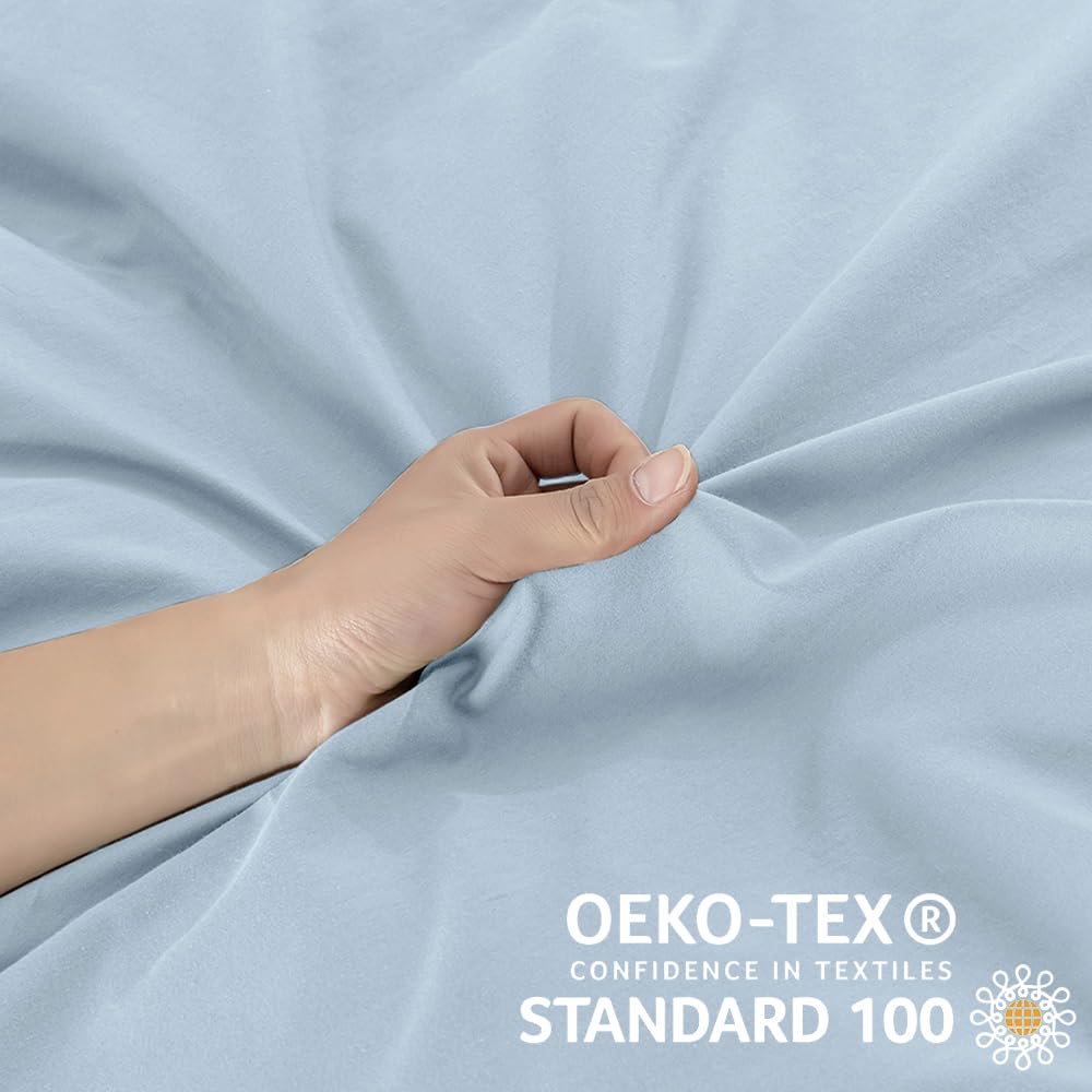 Jellymoni Light Blue Duvet Cover King Size - 100% Washed Cotton Linen Like Textured Comforter Cover, 3 Pieces Breathable Soft Be