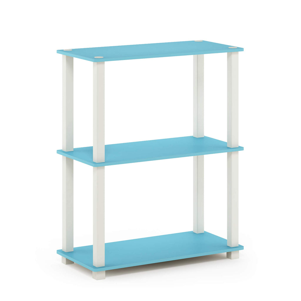 Furinno Turn-S-Tube 3-Tier Compact Multipurpose Shelf Display Rack With Square Tube, Light Blue/White