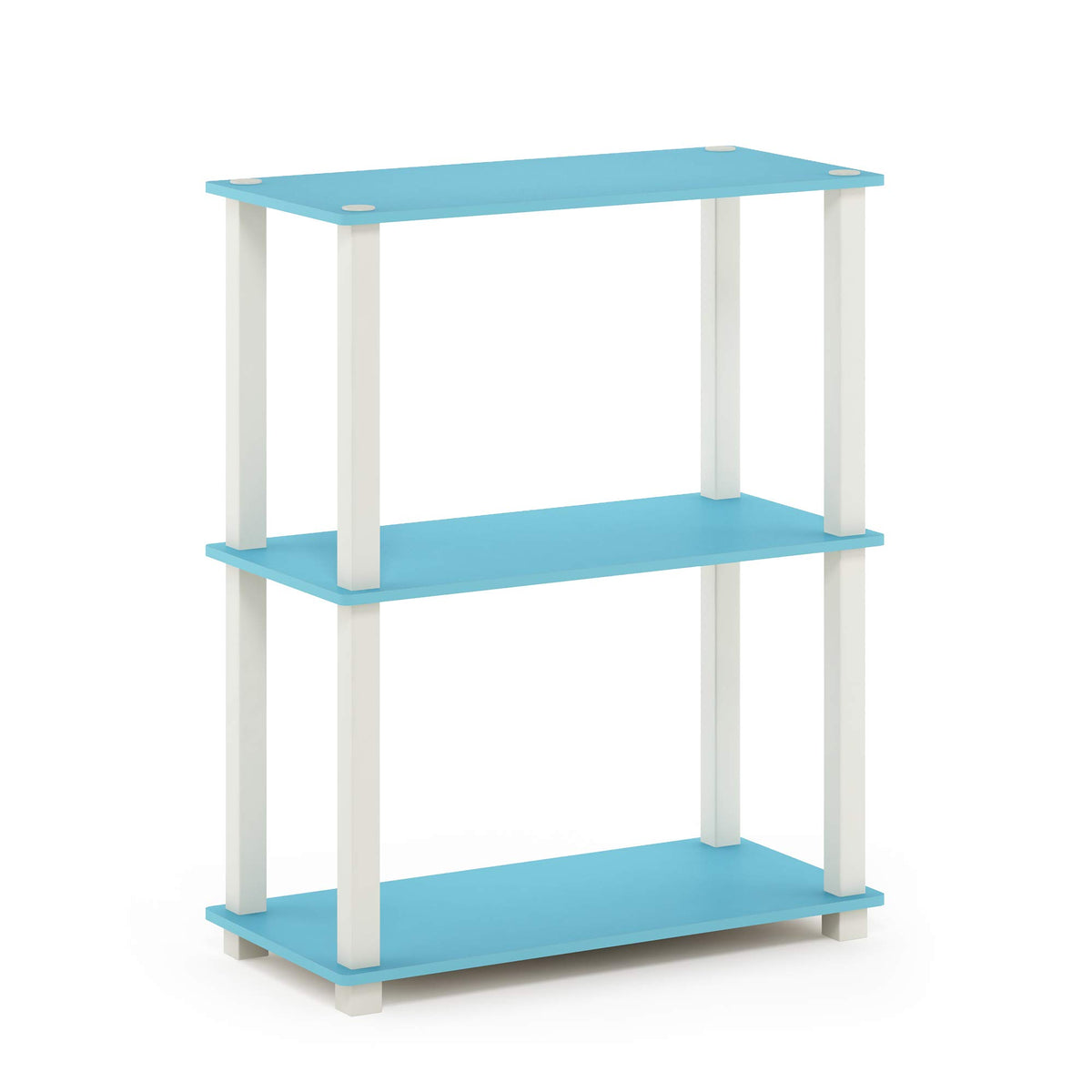 Furinno Turn-S-Tube 3-Tier Compact Multipurpose Shelf Display Rack With Square Tube, Light Blue/White