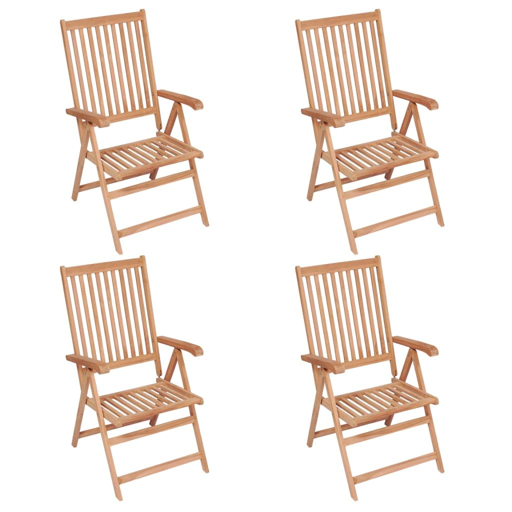 vidaXL Reclining Patio Chairs - Set of 4 Retro-Styled Solid Teak Wood Recliners - Brown Adjustable Backrest Chairs for Outdoor Seating - Foldable Structure for Ease of Storage
