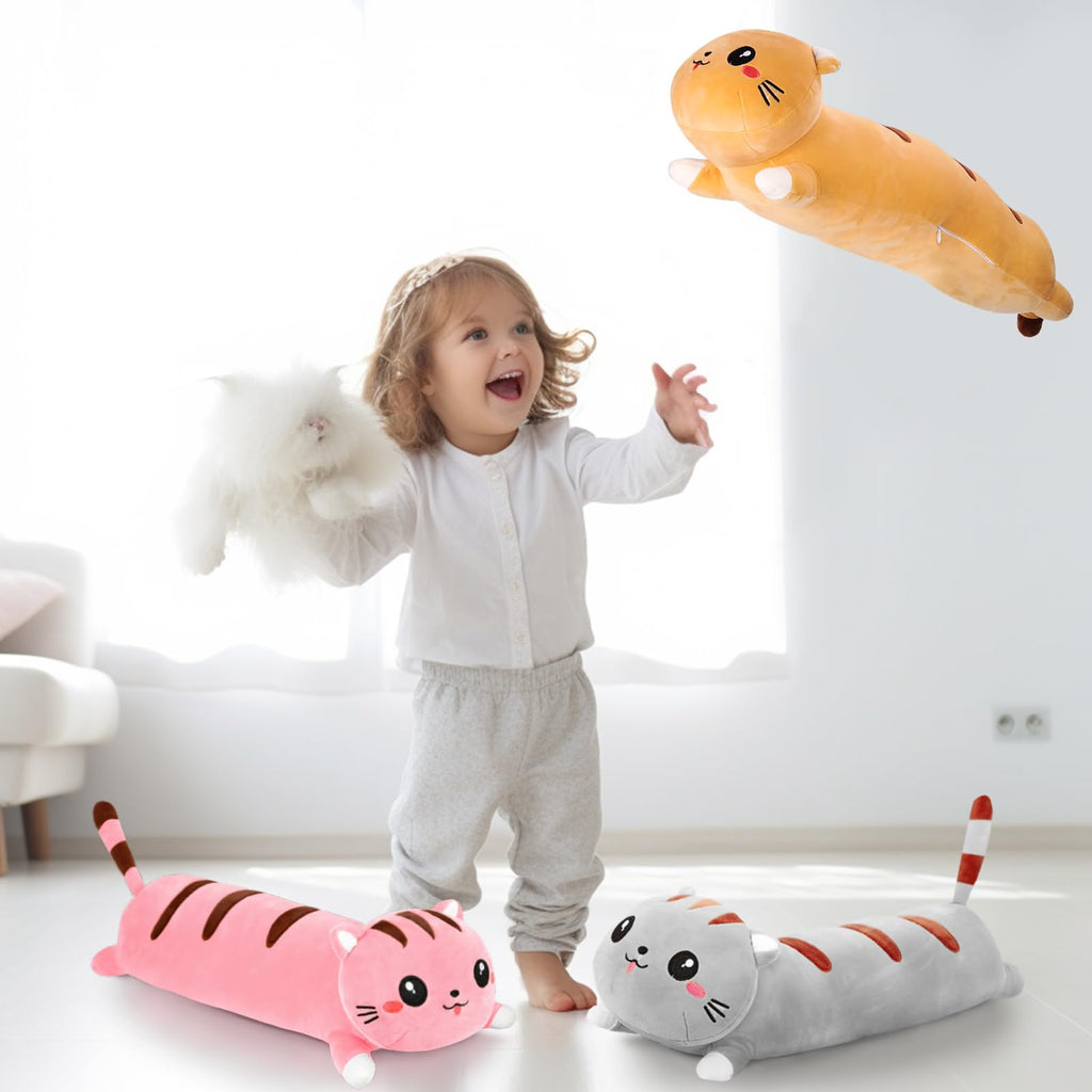 Afan Cute Long Cat Plush Kawaii 19.6' Body Pillow Cat Stuffed Animals Soft Plushies Cuddly Cotton Kitten Sleeping Pillow Back C