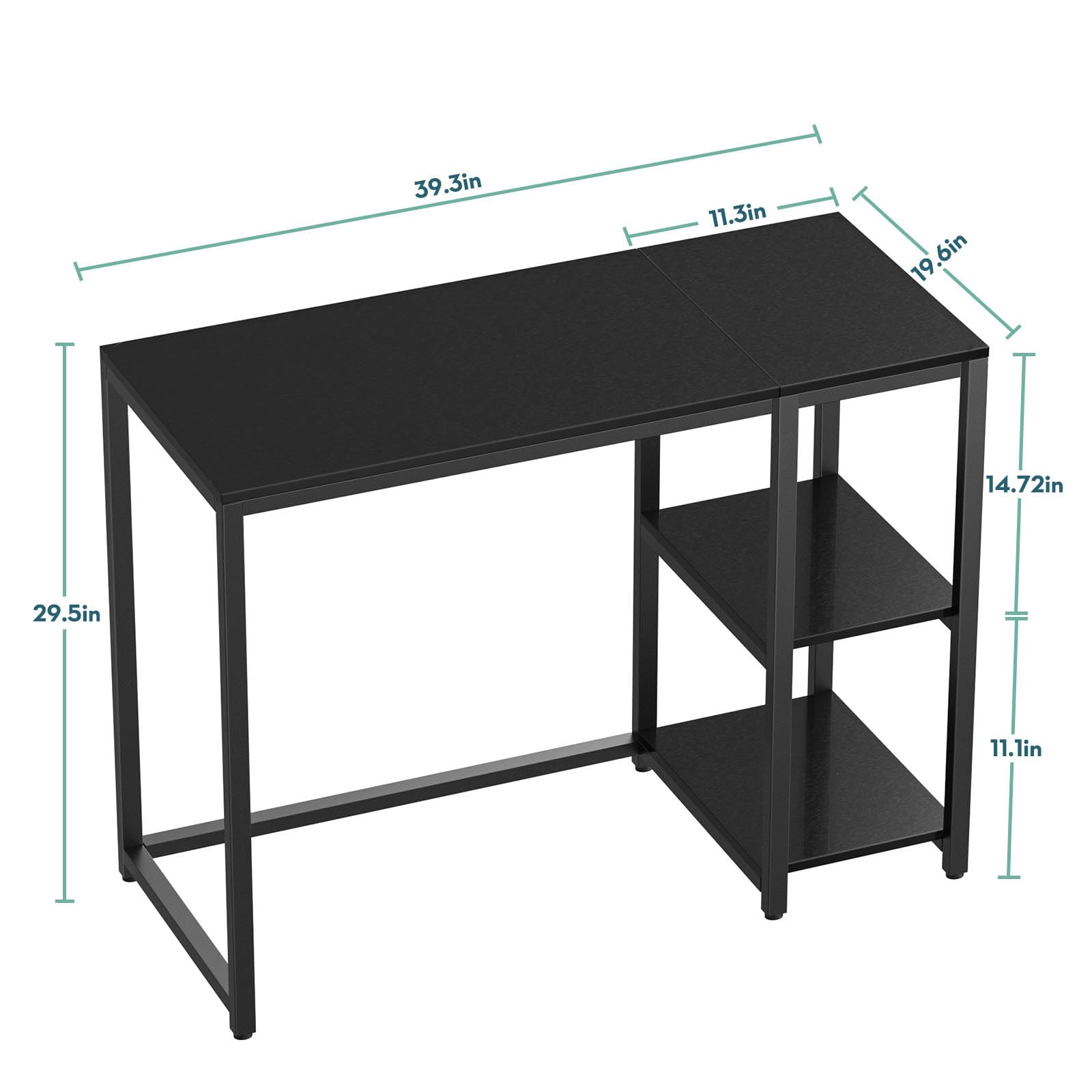 Sinpaid Computer Desk 40 Inches With 2-Tier Shelves Sturdy Home Office Desk With Large Storage Space Modern Gaming Desk Study Writing Laptop Table, Black Desk