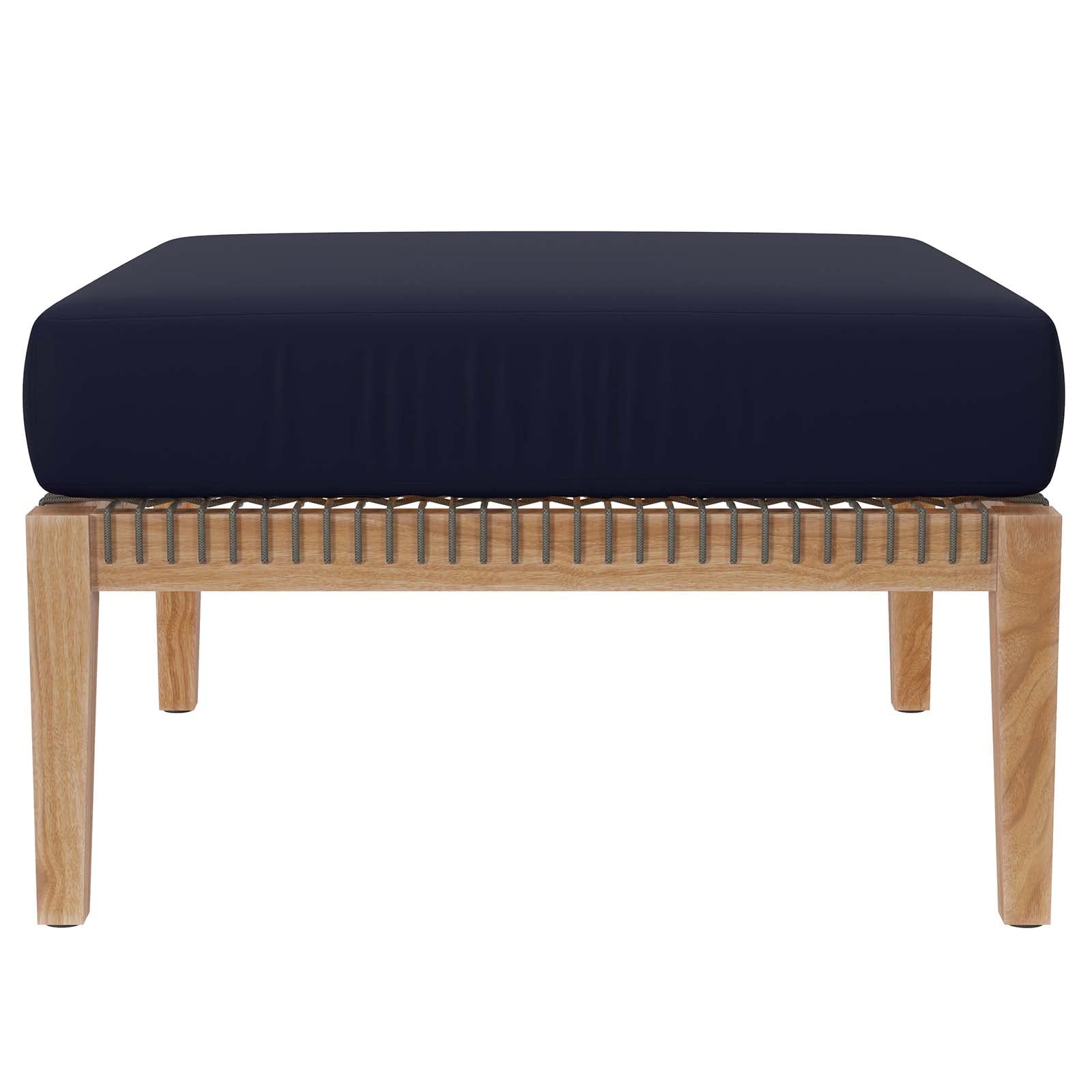 Modway Clearwater Outdoor Patio Teak Wood Ottoman In Gray Navy