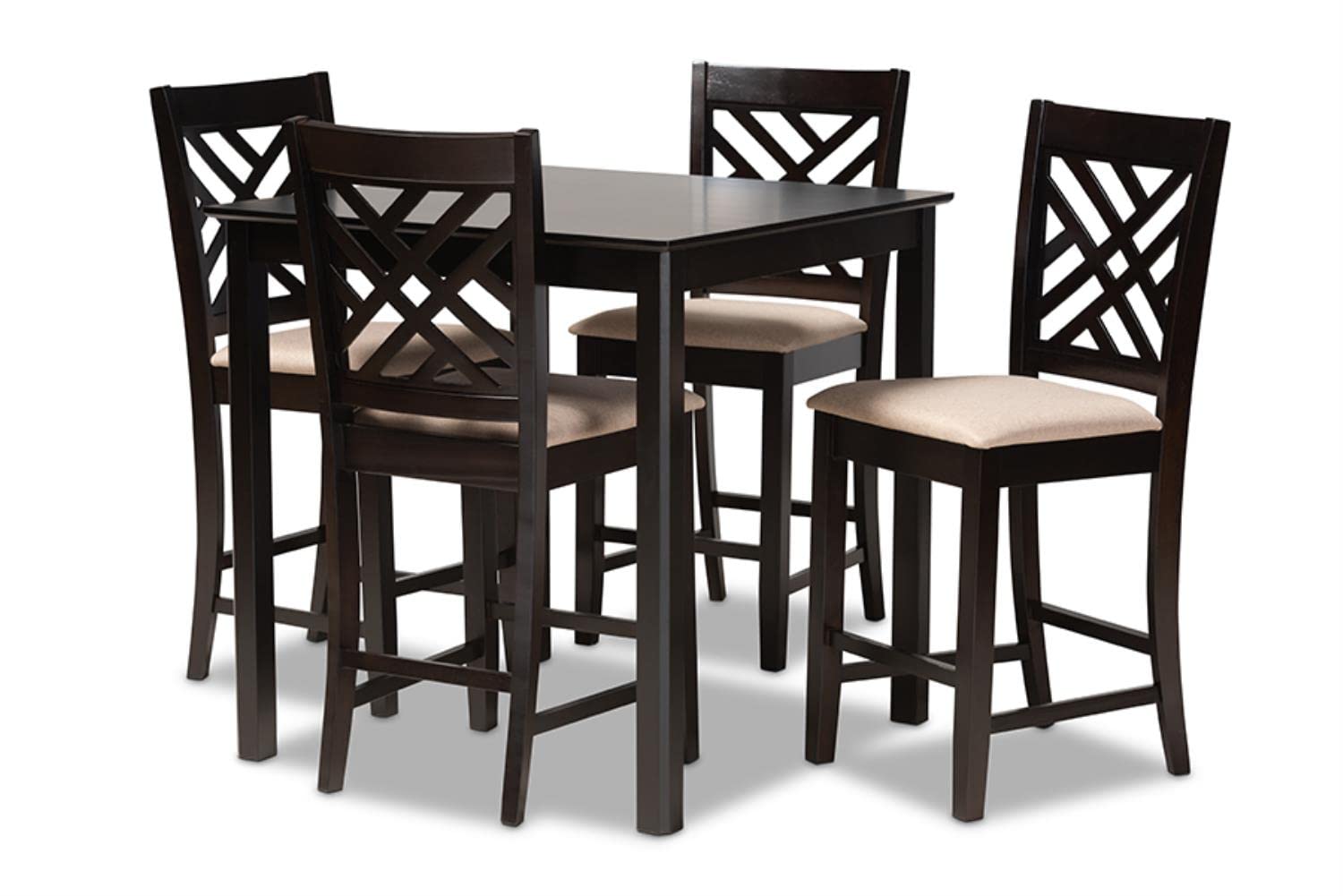 Baxton Studio Caron Modern and Contemporary Sand Fabric Upholstered Espresso Brown Finished 5-Piece Wood Pub Set