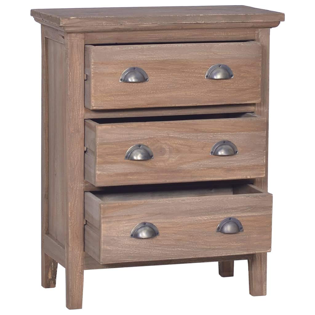 vidaXL Teak Wood Sideboard with 3 Drawers - Colonial-Styled, Natural Finish, Sturdy Top for Decor Display, Ample Storage Space, Unique Grain Pattern