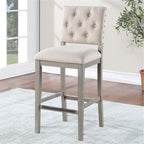 American Woodcrafters Ellesse Driftwood Gray Wood Frame Button Tufted Fabric Upholstered Bar Stool
