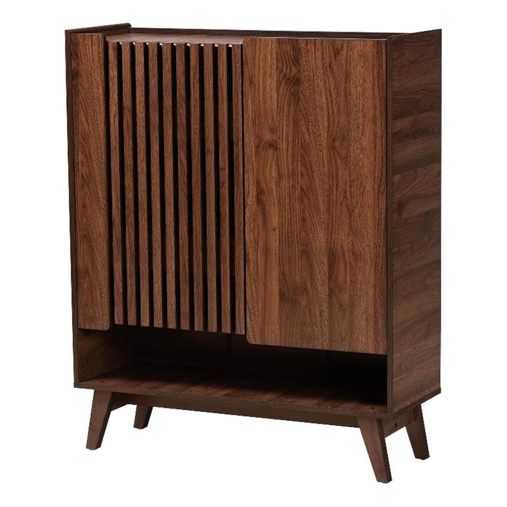 Baxton Studio Paricia Mid-Century Modern Walnut Brown Finished Wood Shoe Cabinet