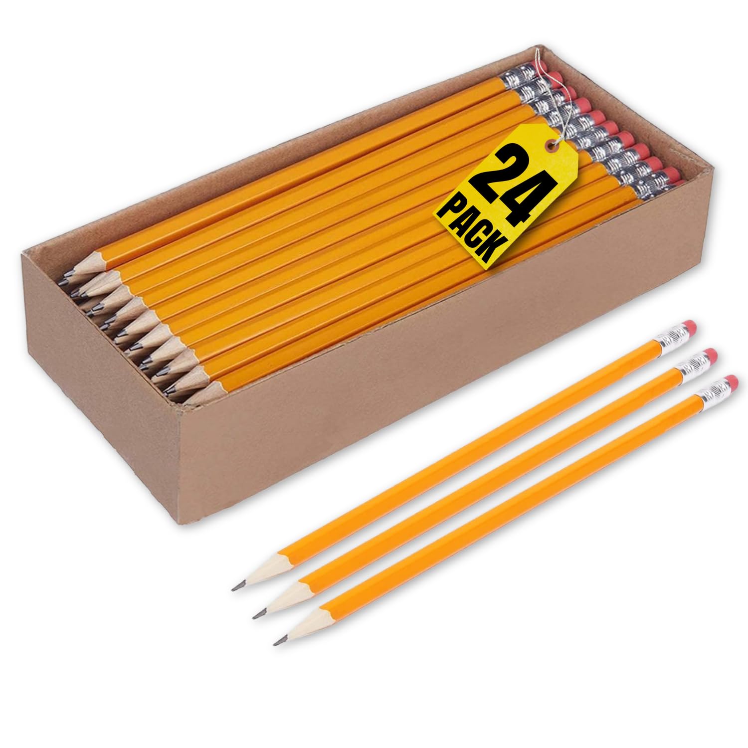 1Intheoffice #2 Wooden Pencil, Woodcase Pencils Hb (#2), Black Lead, Yellow Barrel - 36/Pack (24)