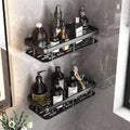 ONISWELL Wall Mounted Bathroom Shelf Rack with Drain Tray & Adhesive Mount (Black, Pack of 2) | Metal Bathroom Organizer for Sin