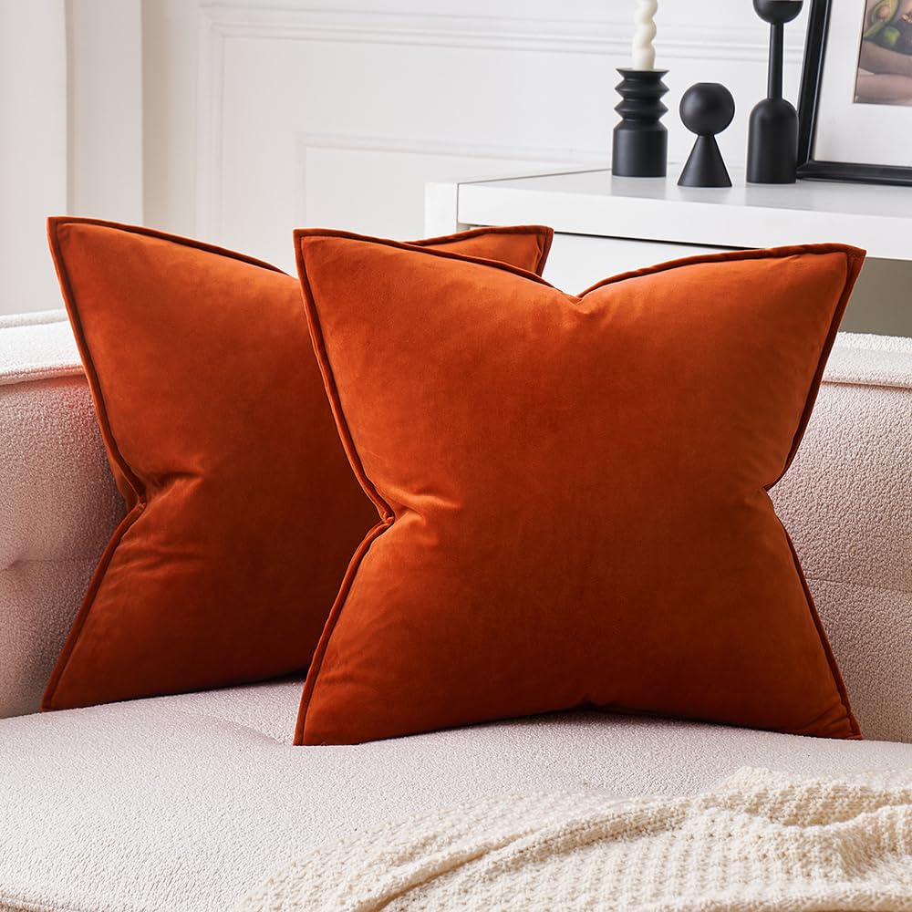 Miulee Pack Of 2 Fall Decorative Velvet Throw Pillow Covers Soft Pillowcase Solid Square Cushion Case For Sofa Bedroom Car 24X24