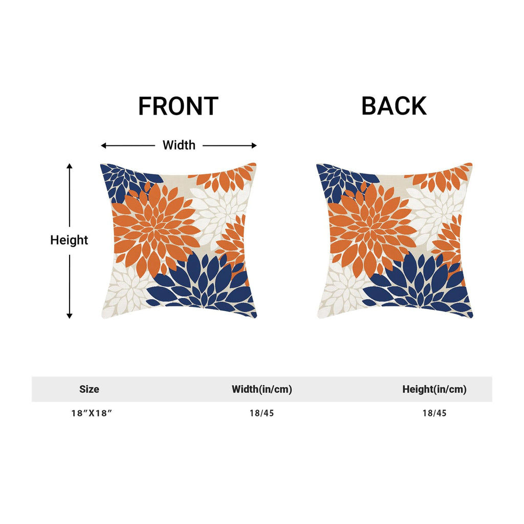 Fall Decor Pillow Covers 18X18 Inch Set Of 2 Burnt Orange Navy Blue White Dahlia Floral Decor Throw Pillows Modern Geometry Flow