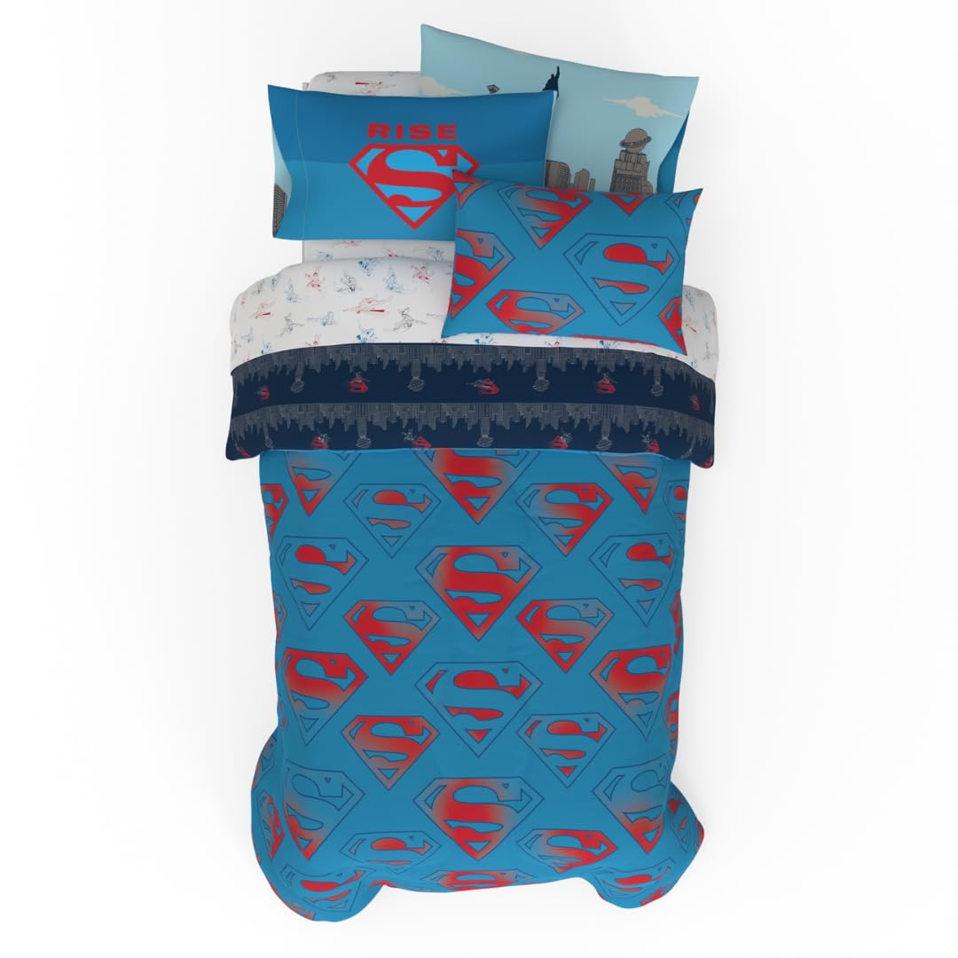 Franco Superman Dc Comics Kids Bedding Super Soft & Cozy Reverisble Microfiber Comforter And Sheet Set With Sham, 5 Piece Twin S
