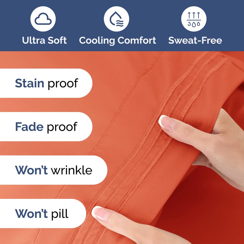 Extra Deep Pocket King Sheets - 4 Piece Breathable & Cooling Bed Sheets - Hotel Luxury Bed Sheet Set - Soft, Wrinkle Free & Comfy - Easily Fits Extra Deep Mattresses - Deep Pocket Coral Sheets Set