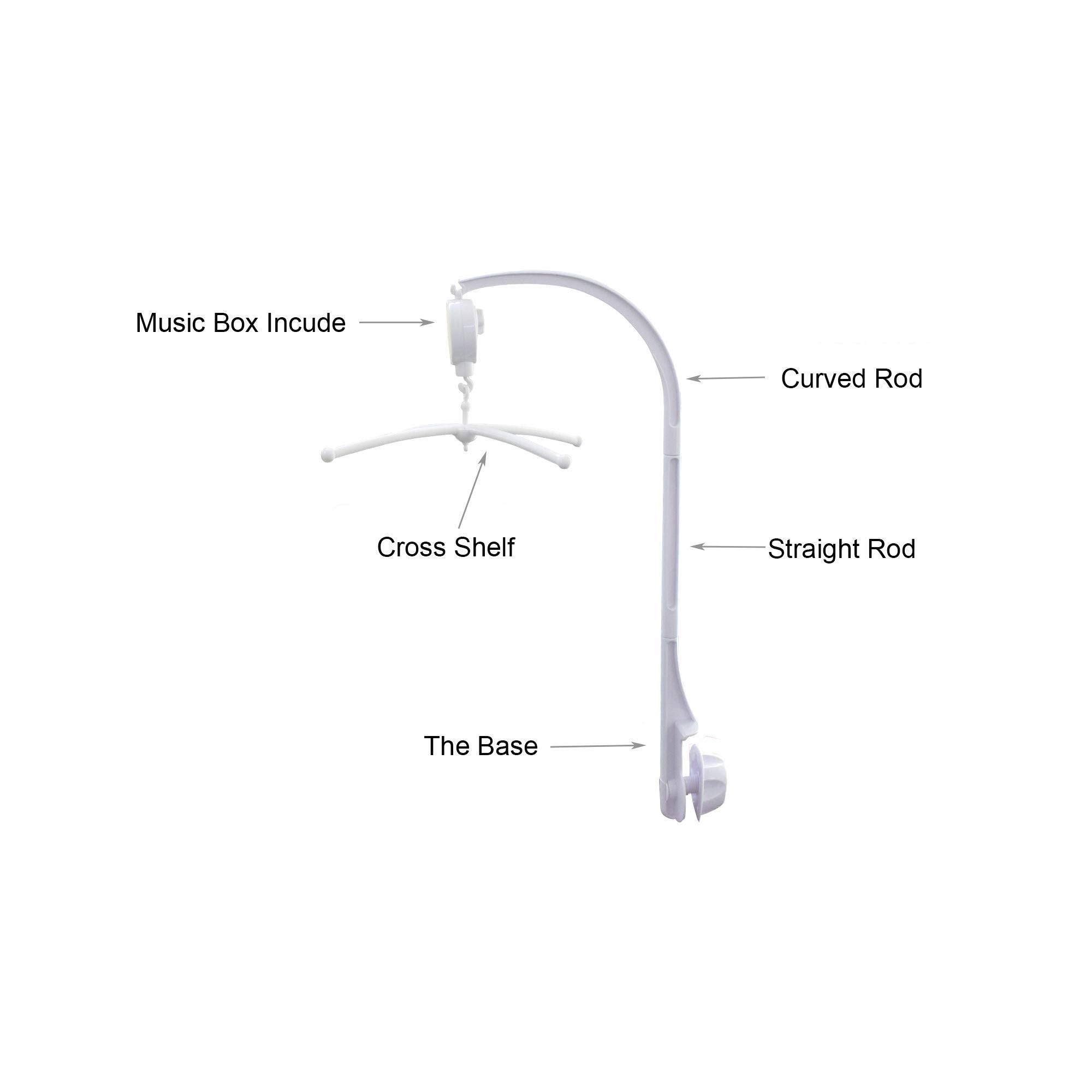 26Inch White Baby Crib Mobile Music Box Bed Bell Toy Holder Arm Bracket Nut Screw Music Box Holder Set Parts For Baby Bed Peramb