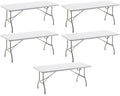 BTEXPERT Set of 5, Fold-in-Half Folding Table 6 Feet 72x 29.5 Lightweight Portable Carrying Handle Indoor Outdoor Picnic Camping