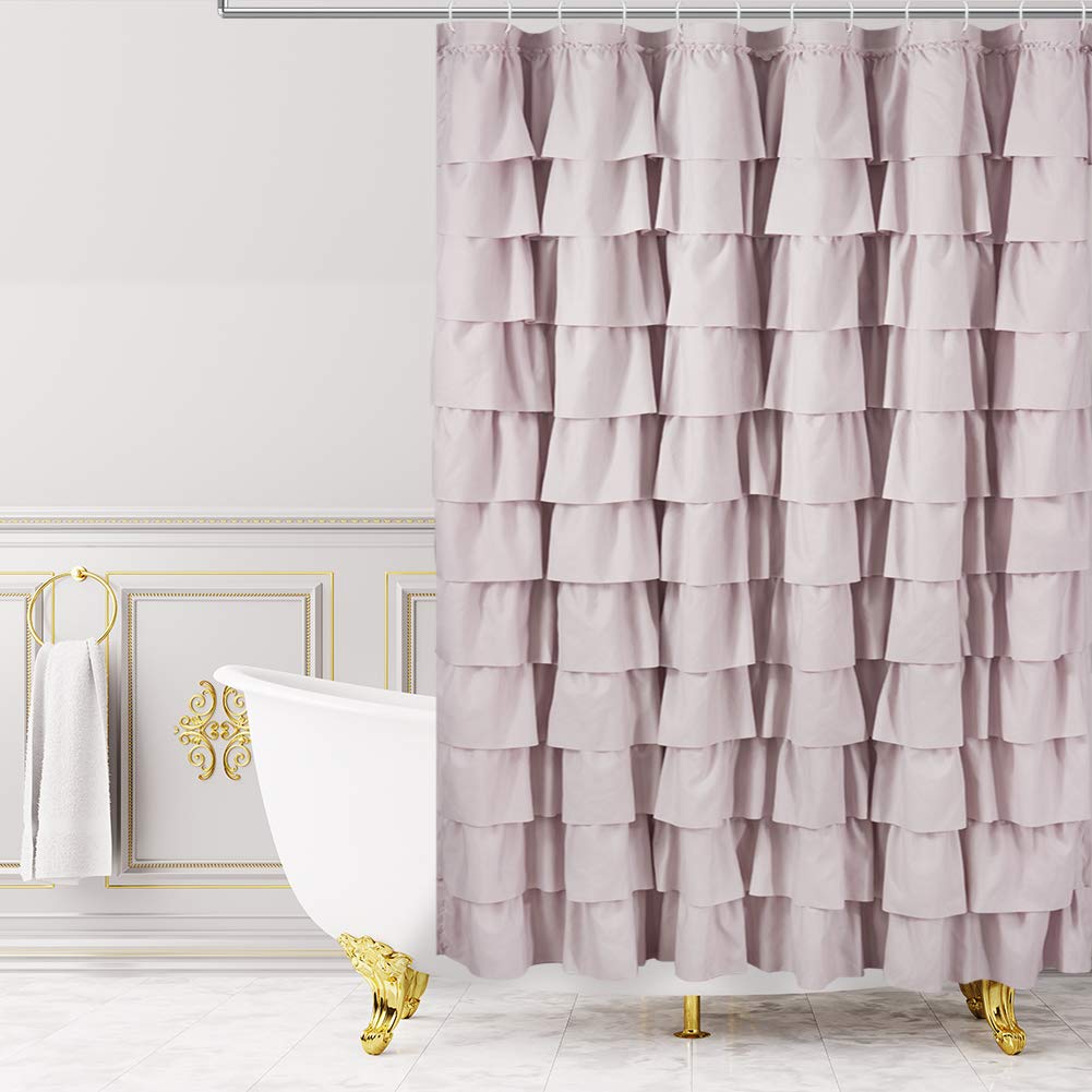 Westweir Ruffle Shower Curtain,84-Inches Extra Long,Blush Pink Ruffled Bath Curtains For Bathroom,Fabric Farmhouse Decor,Soft To