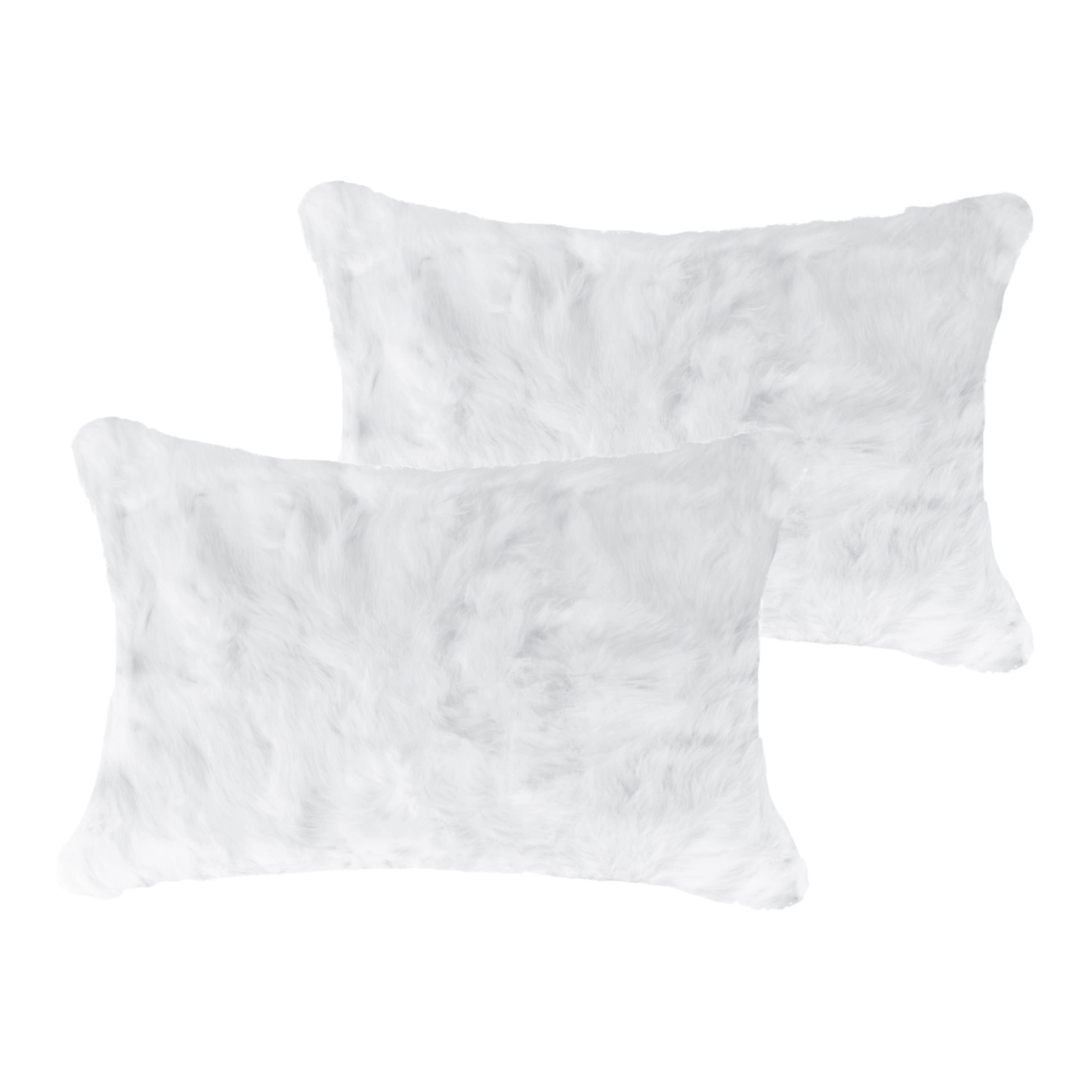 HomeRoots 100% Natural Rabbit Fur and Microsuede Set of Two 12' X 20' White Rabbit Natural Fur Throw Pillows
