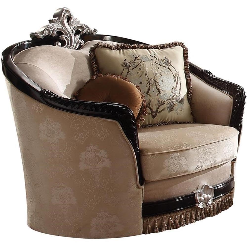 Acme Ernestine Chair (with 2 Pillows) in Tan Fabric & Black